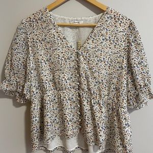 Madewell Silk V-Neck Peplum Popover Top